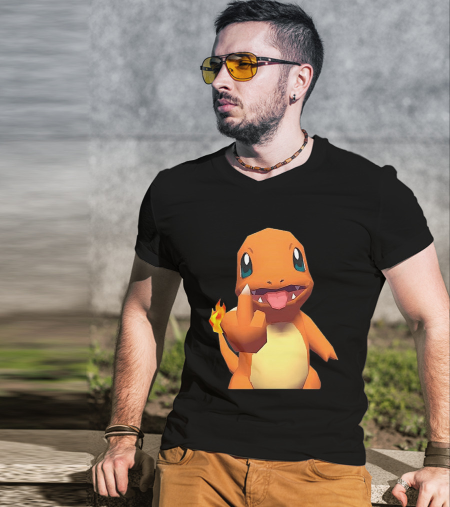 Charmander Pokémon Middle Finger Gesture With Flame Tail T-Shirt