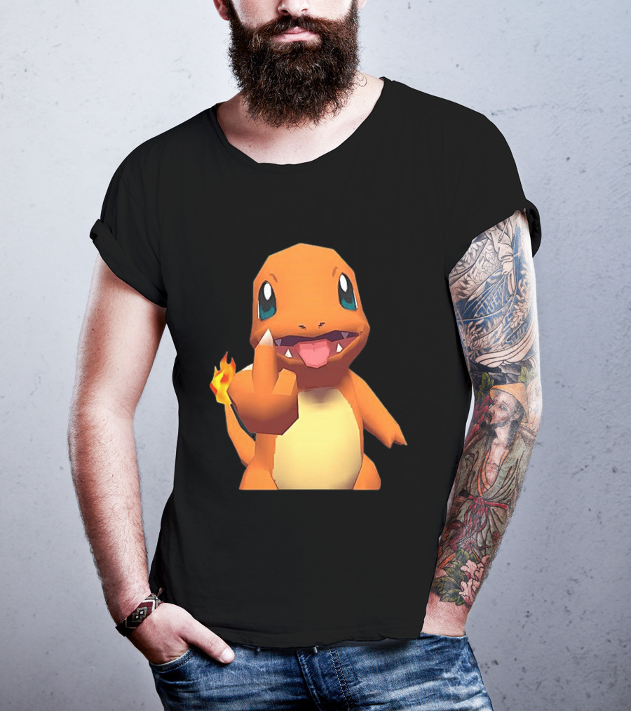 Charmander Pokémon Middle Finger Gesture With Flame Tail T-Shirt