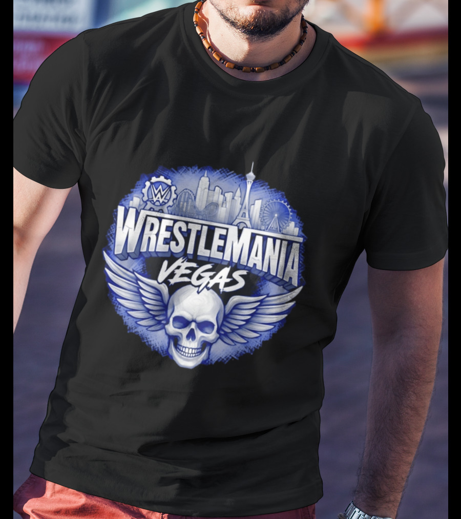 Cody Rhodes WWE Wrestlemania Vegas 42 Skull Wings Skyline T-Shirt
