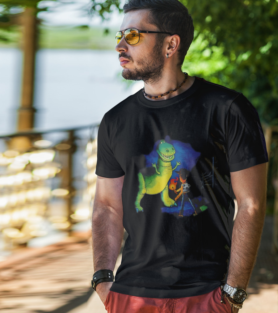 Rex And Woody Reenact Jurassic Park Scene Jurassic Toys Adventure T-Shirt