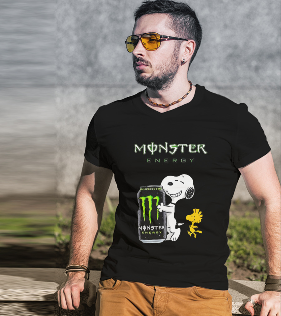 Snoopy And Woodstock Hugging Monster Energy Can Collaboration T-Shirt