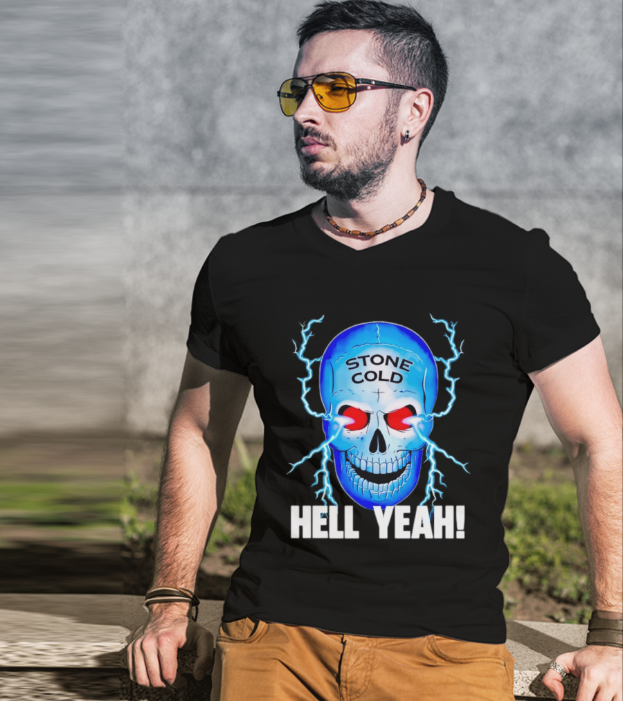 Stone Cold Steve Austin Skull Hell Yeah Electric Blue Lightning T-Shirt
