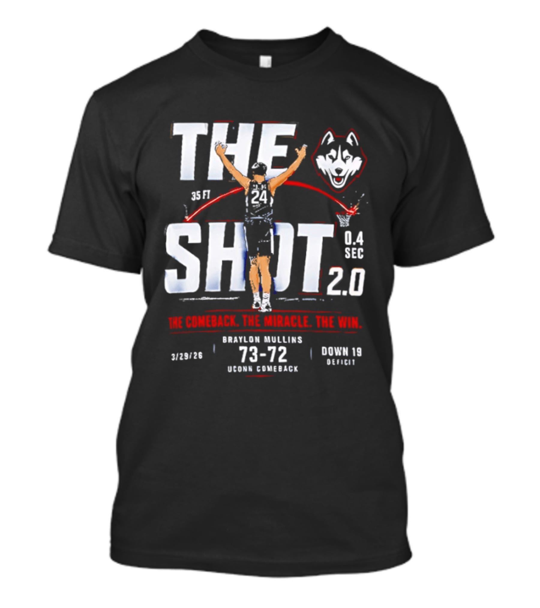 UConn Huskies Braylon Mullins The Shot 2.0 35 Feet 14 Seconds 73 72 Vs Duke March 29 Detroit T-Shirt