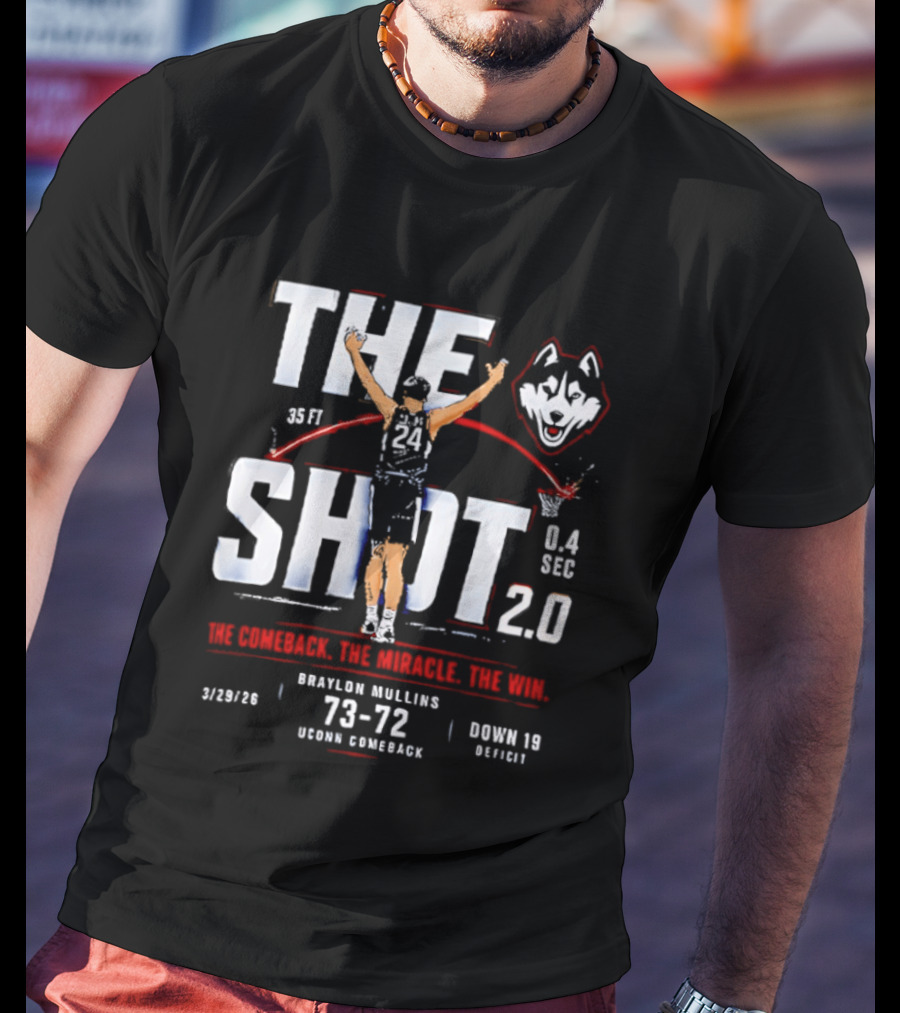 UConn Huskies Braylon Mullins The Shot 2.0 35 Feet 14 Seconds 73 72 Vs Duke March 29 Detroit T-Shirt