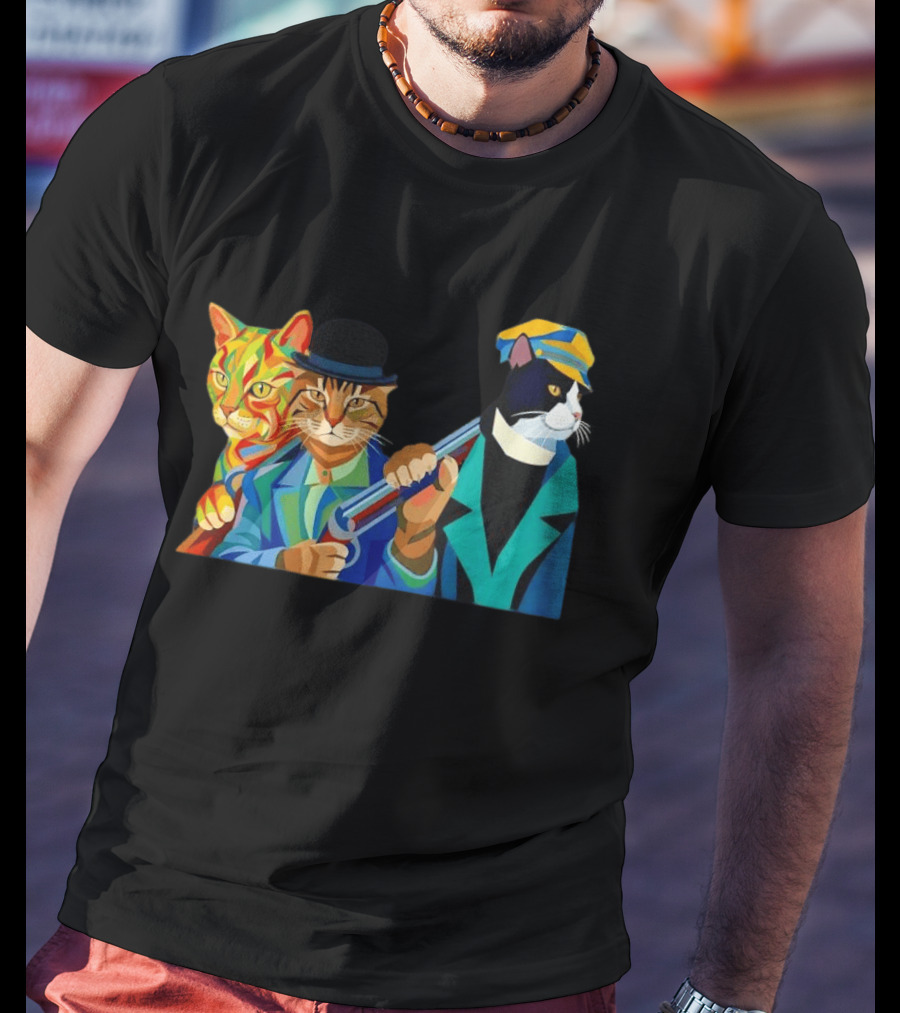 Three Cats Jazz Band Colorful Feline Musicians With Suits And Instruments T-Shirt
