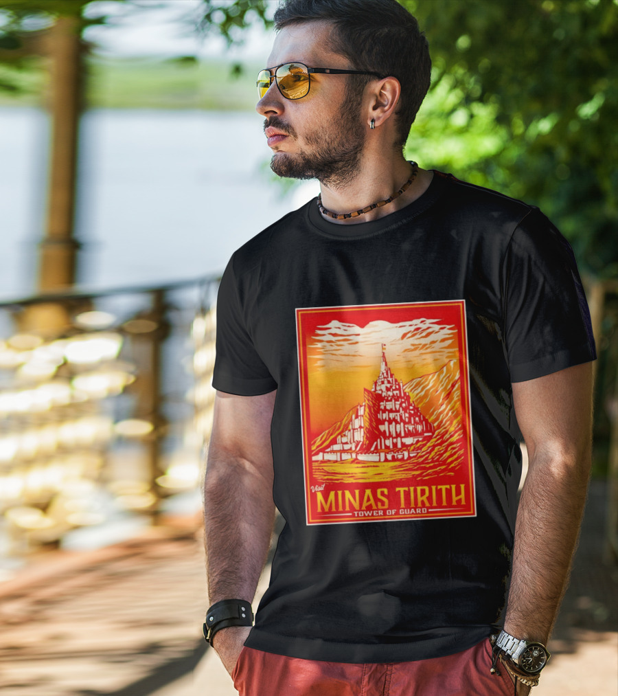 Visit Minas Tirith Tower Of Guard Fantasy Travel Middle Earth T-Shirt