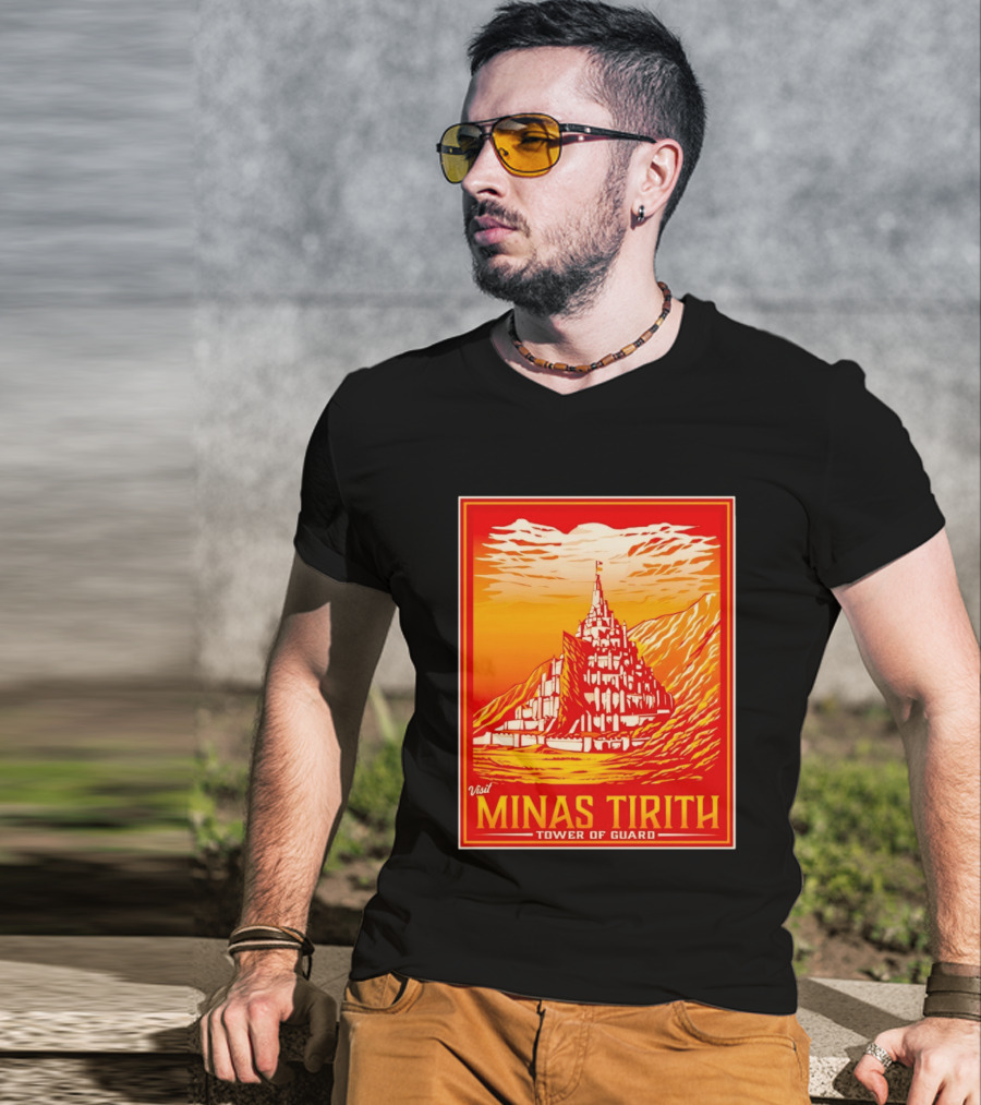Visit Minas Tirith Tower Of Guard Fantasy Travel Middle Earth T-Shirt