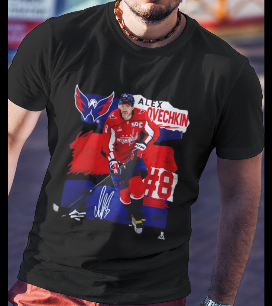 Washington Capitals Alex Ovechkin #8 Hockey Signature T-Shirt