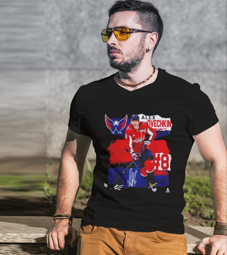 Washington Capitals Alex Ovechkin #8 Hockey Signature T-Shirt
