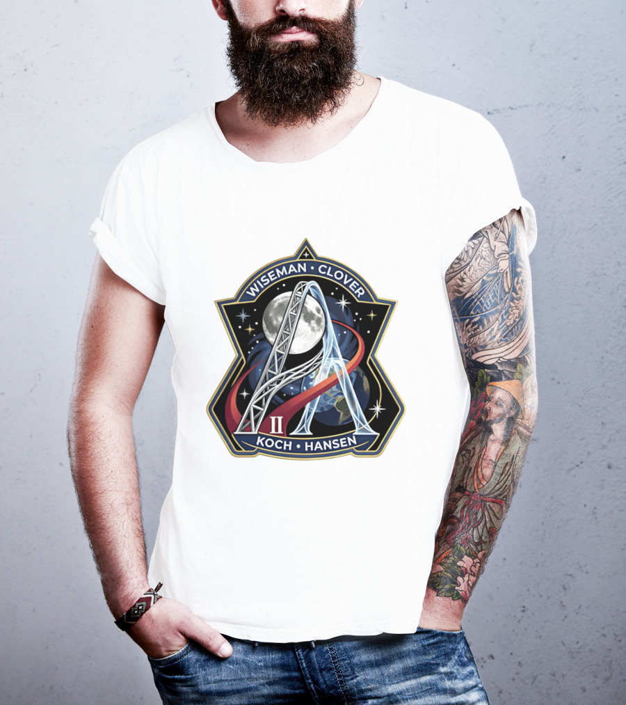 Wiseman Clover Koch Hansen Artemis II Mission Patch With Moon And Earth Galaxy T-Shirt