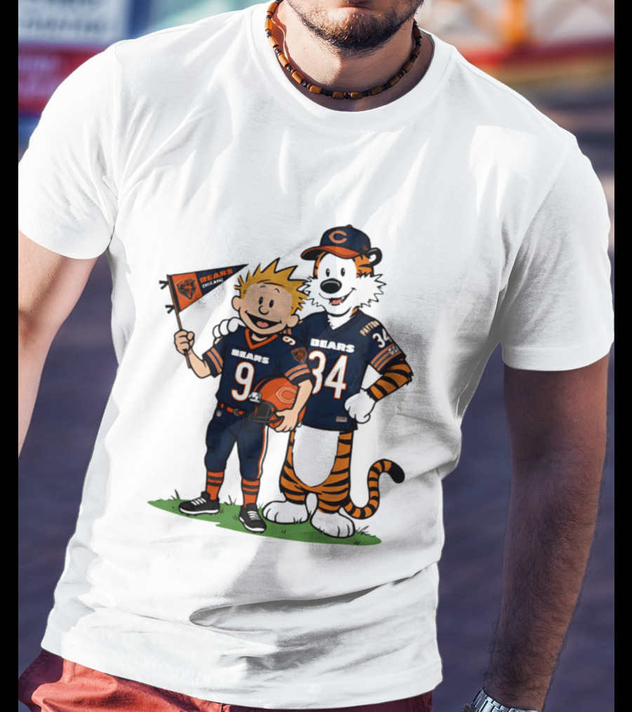 Calvin Hobbes Bears 9 34 Football Fan Outfit T-Shirt