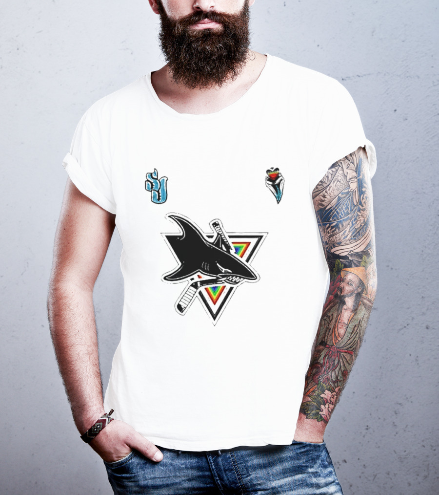 San Jose Sharks Pride Night 2026 Team Logo With Rainbow Accents T-Shirt