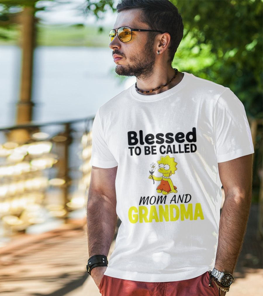 Blessed To Be Called Mom And Grandma Simpsons Character Holding Flower T-Shirt