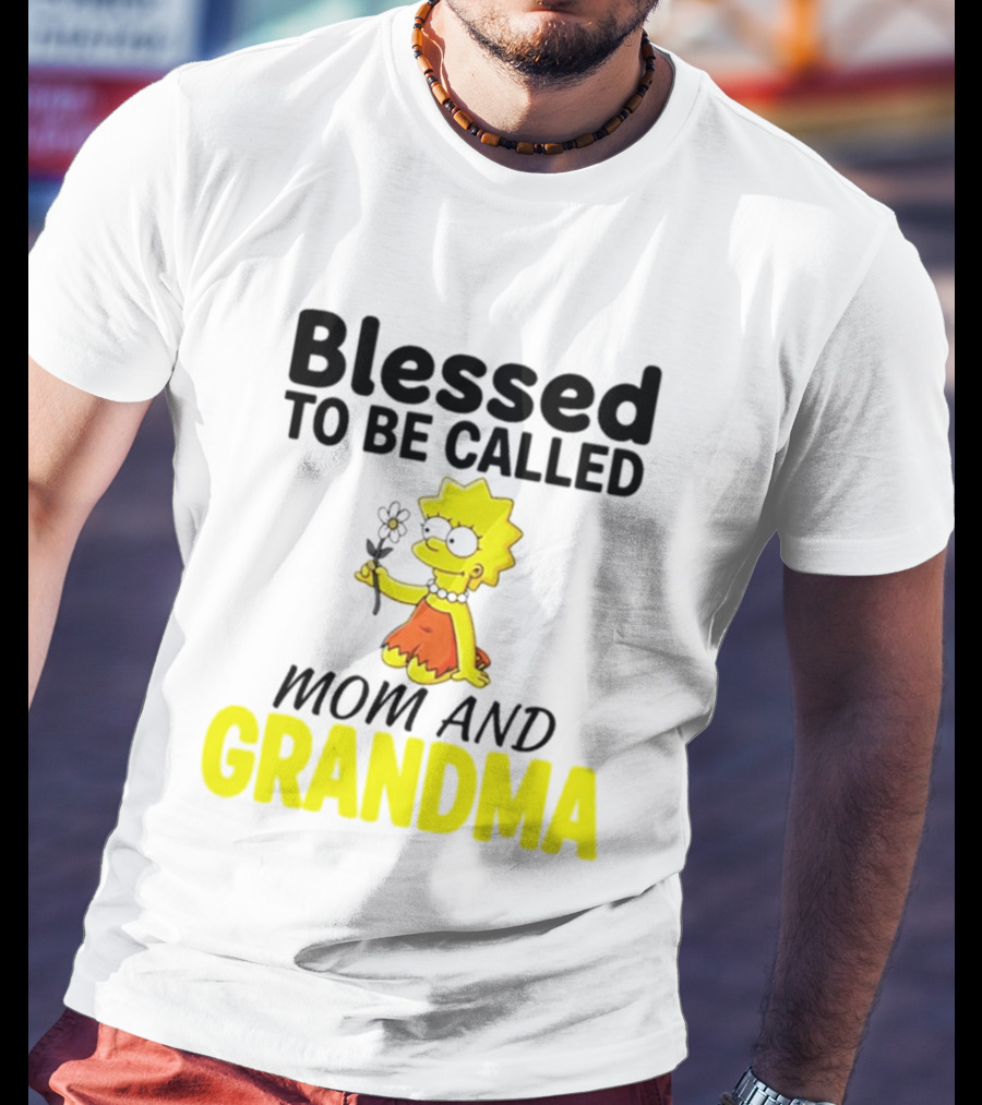 Blessed To Be Called Mom And Grandma Simpsons Character Holding Flower T-Shirt