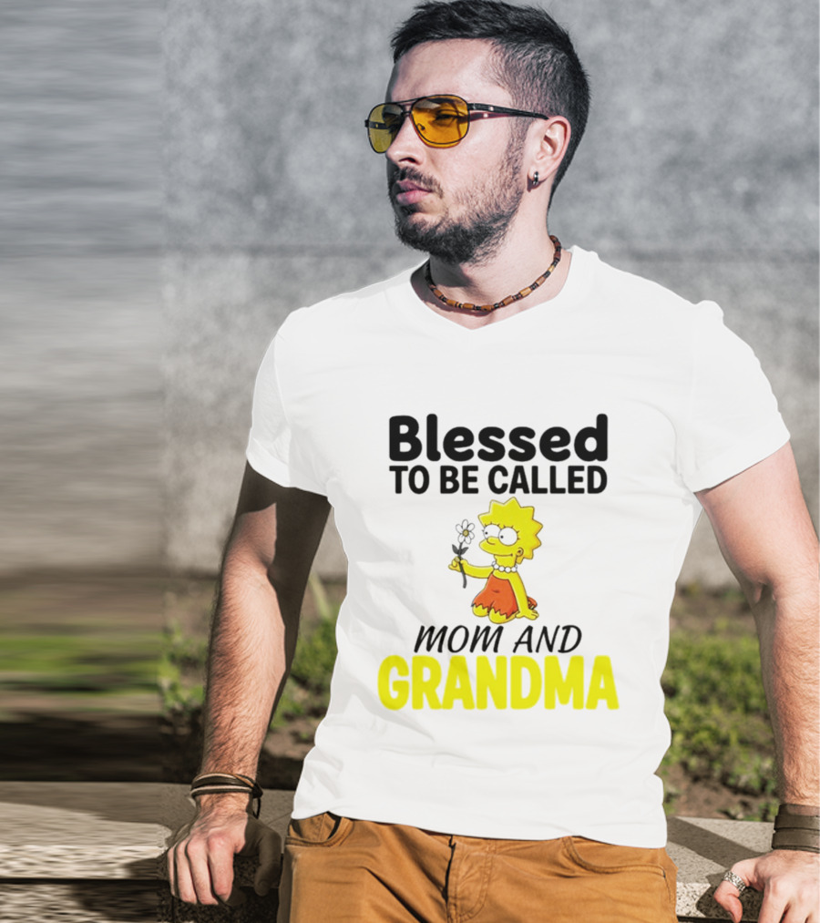 Blessed To Be Called Mom And Grandma Simpsons Character Holding Flower T-Shirt