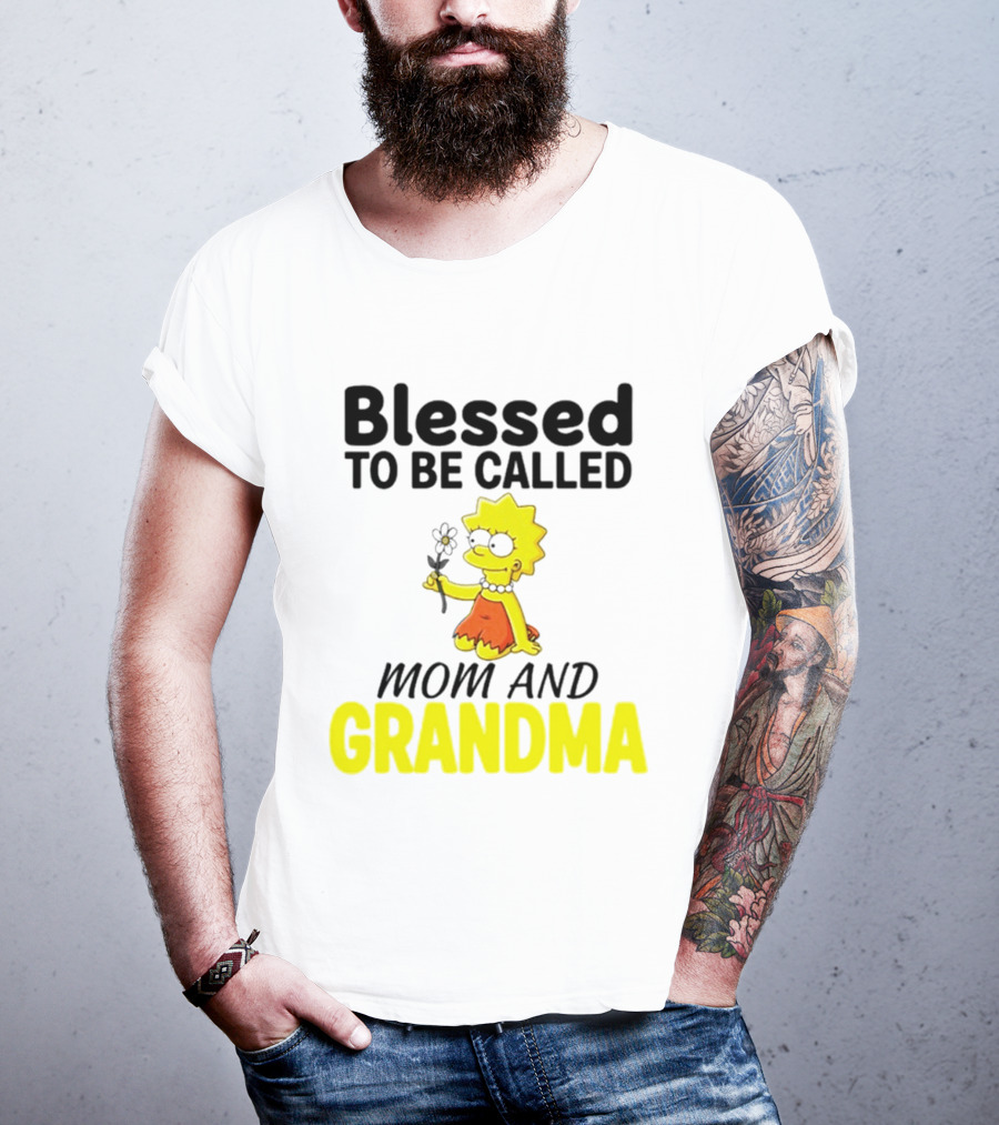 Blessed To Be Called Mom And Grandma Simpsons Character Holding Flower T-Shirt