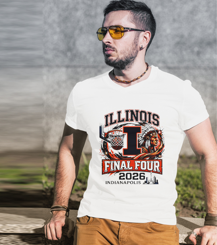 Illinois Basketball Final Four 2026 Indianapolis I Logo And Native American T-Shirt