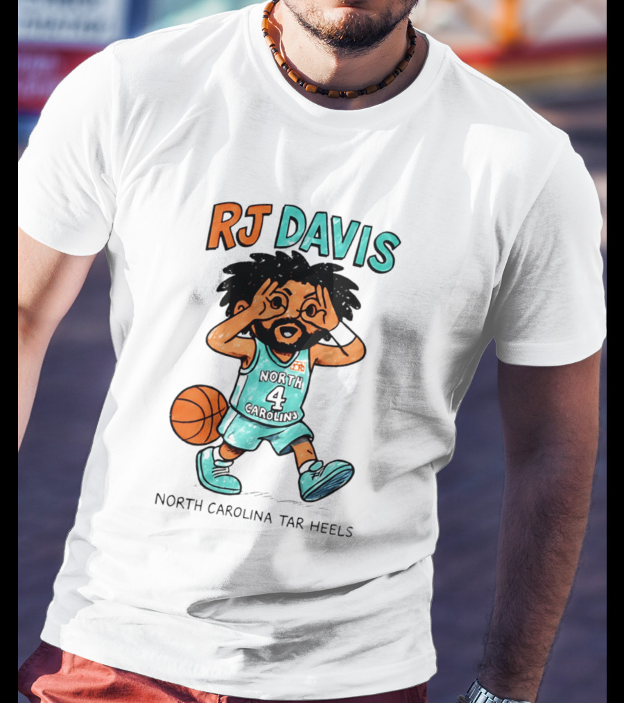 RJ Davis North Carolina Tar Heels Number 4 Basketball Caricature T-Shirt