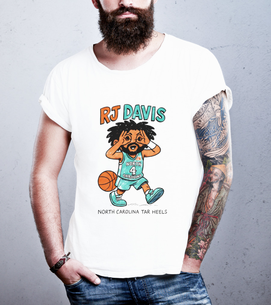 RJ Davis North Carolina Tar Heels Number 4 Basketball Caricature T-Shirt