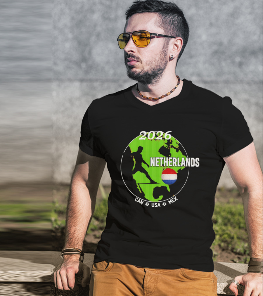 Netherlands Football 2026 CAN USA MEX World Cup Map Soccer Ball T-Shirt