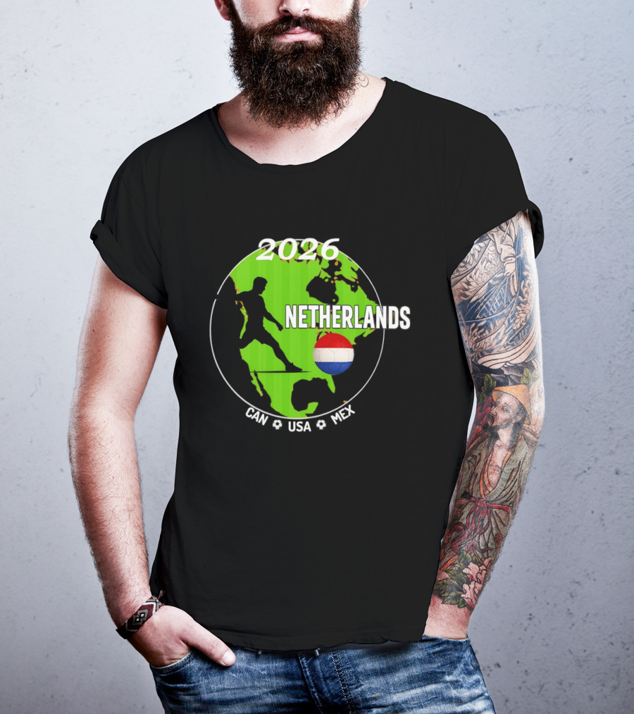 Netherlands Football 2026 CAN USA MEX World Cup Map Soccer Ball T-Shirt