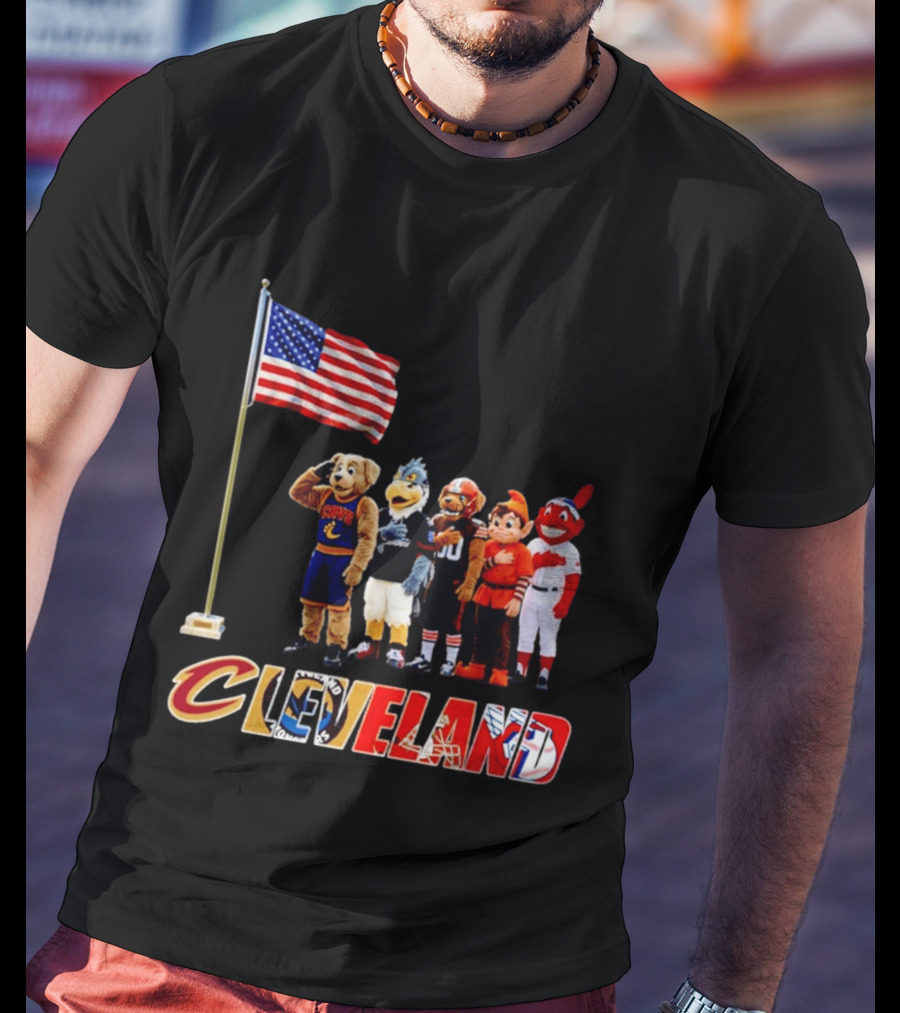 Cleveland Sports Mascots Salute The American Flag 2026 T-Shirt