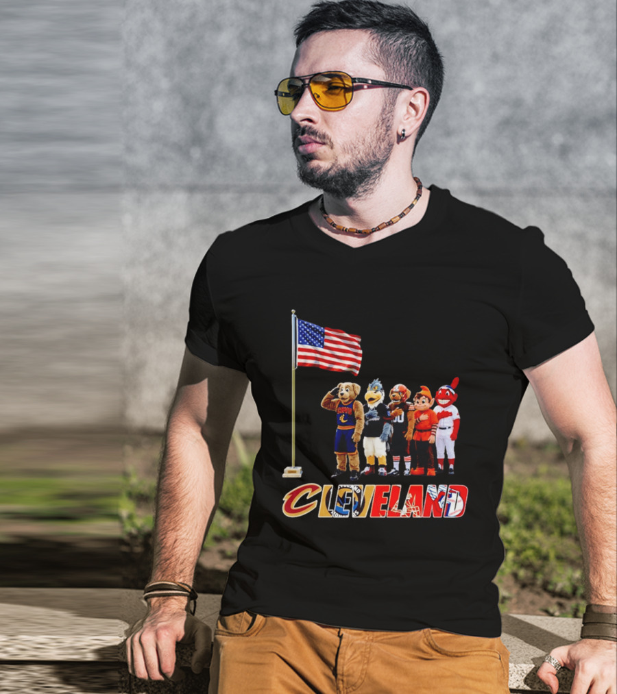 Cleveland Sports Mascots Salute The American Flag 2026 T-Shirt
