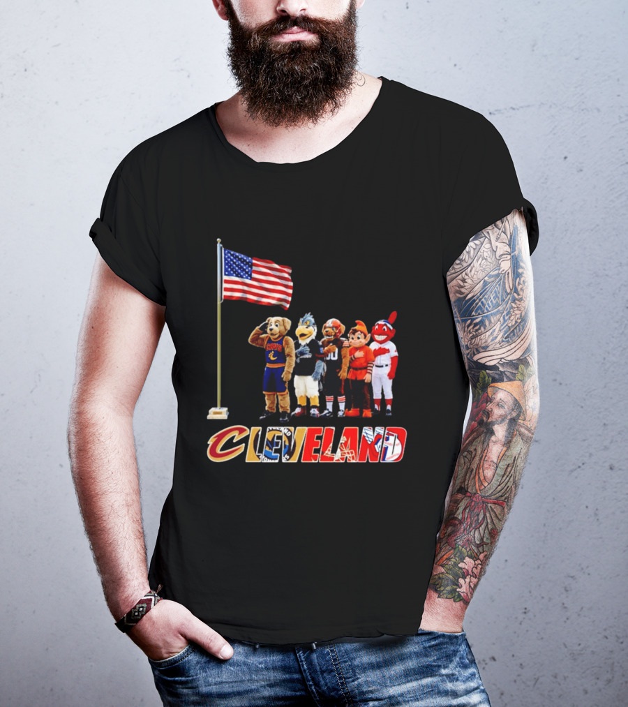 Cleveland Sports Mascots Salute The American Flag 2026 T-Shirt