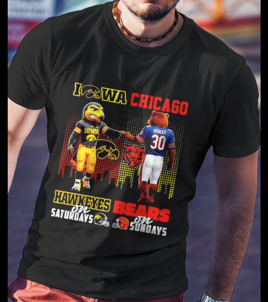 Iowa Hawkeyes Saturdays Chicago Bears Sundays City Skyline T-Shirt