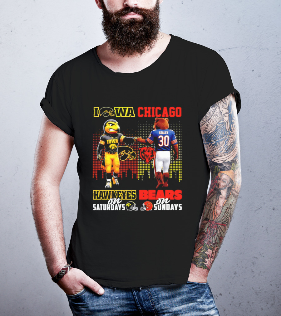 Iowa Hawkeyes Saturdays Chicago Bears Sundays City Skyline T-Shirt