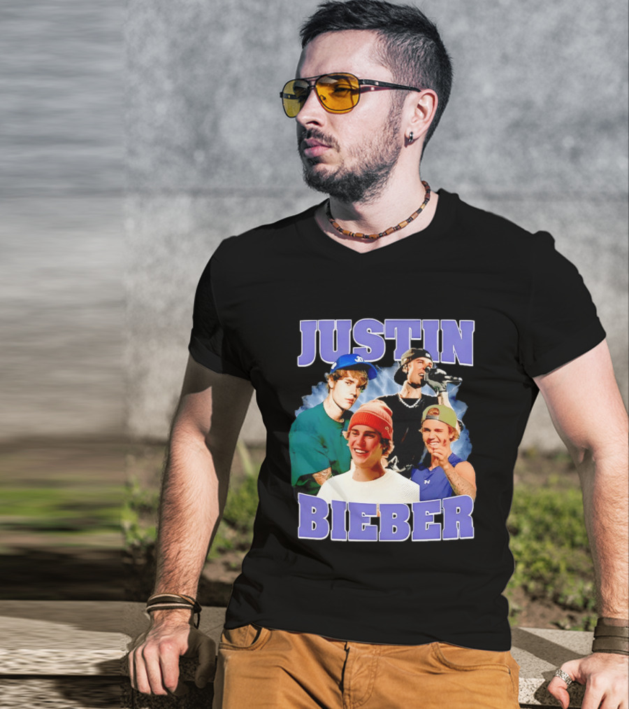 Justin Bieber Singing And Smiling With Various Iconic Looks T-Shirt