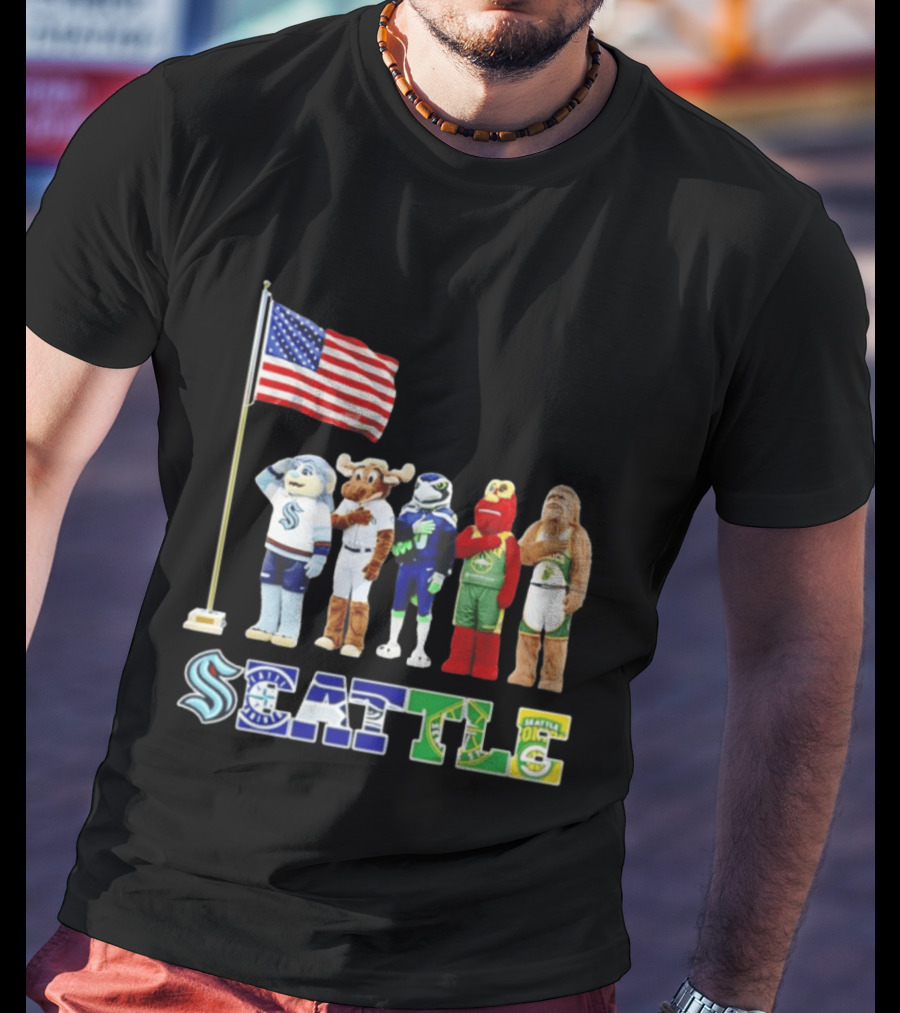 Seattle Kraken Mariners Seahawk Sounders SuperS Salute Flag T-Shirt