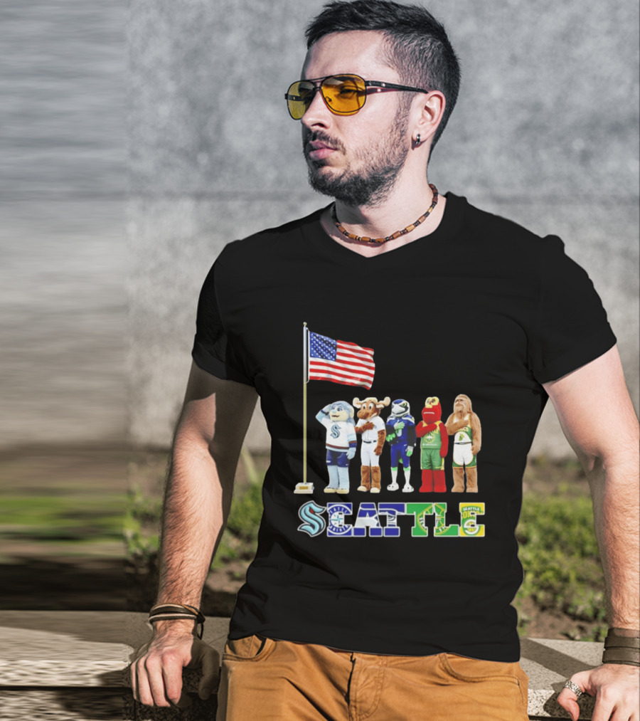 Seattle Kraken Mariners Seahawk Sounders SuperS Salute Flag T-Shirt