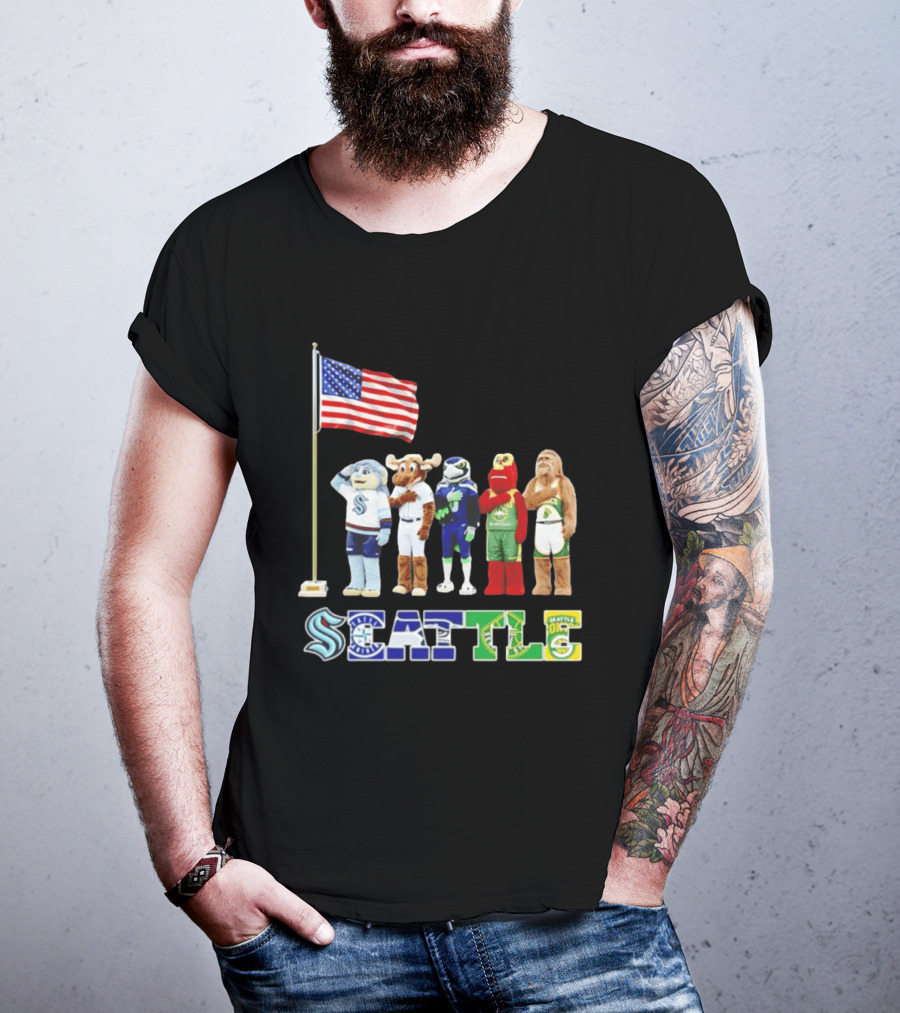 Seattle Kraken Mariners Seahawk Sounders SuperS Salute Flag T-Shirt