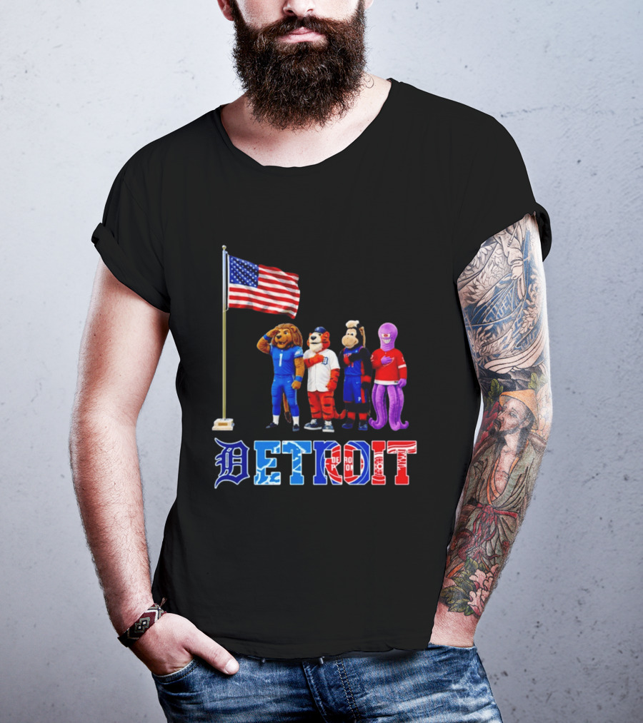 Detroit Mascots Salute American Flag T-Shirt