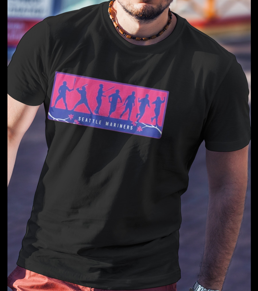 Seattle Mariners Anime Day Silhouettes Baseball Players Sakura Blossoms T-Shirt