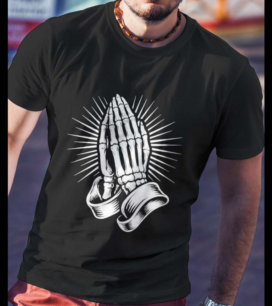 Skeleton Praying Hands Christian Symbol With Radiant Light T-Shirt