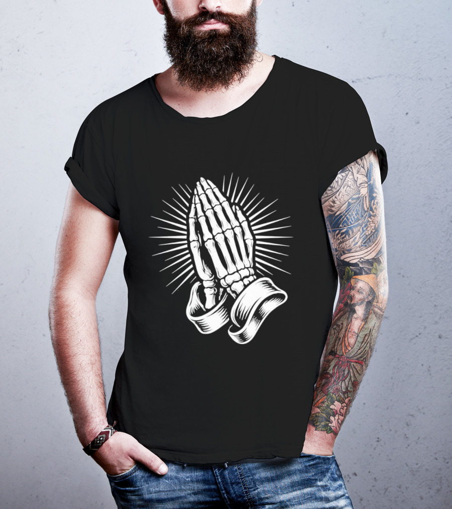 Skeleton Praying Hands Christian Symbol With Radiant Light T-Shirt