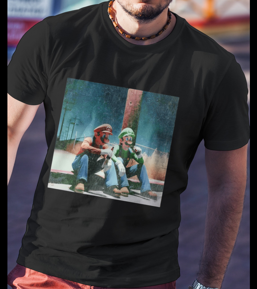 Super Mario Bros Mario And Luigi Relaxing And Drinking Scene T-Shirt
