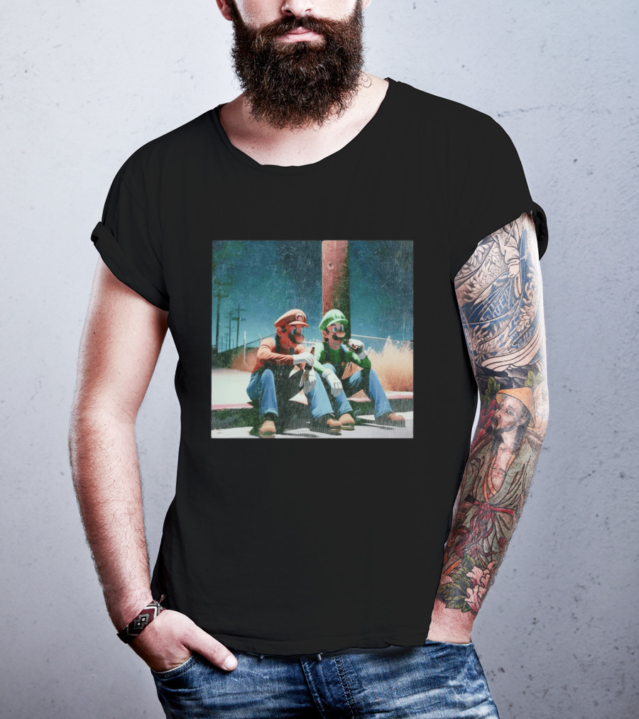 Super Mario Bros Mario And Luigi Relaxing And Drinking Scene T-Shirt