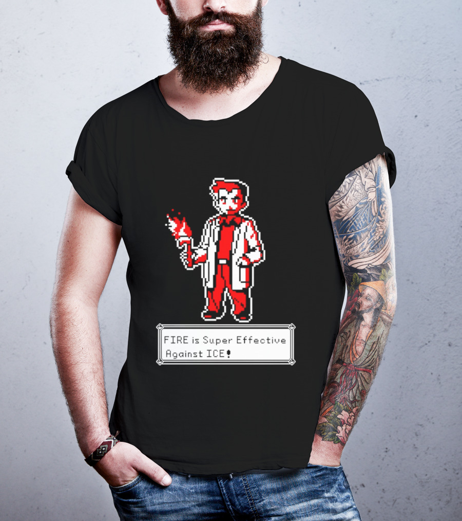 Fire Is Super Effective Against Ice Pixel Character Holding Flame In Retro Game T-Shirt
