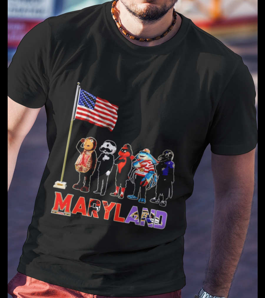 Maryland Mascots Saluting American Flag T-Shirt