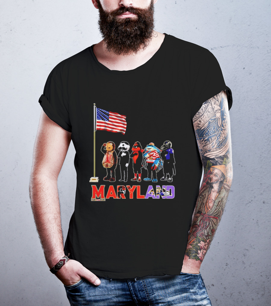 Maryland Mascots Saluting American Flag T-Shirt