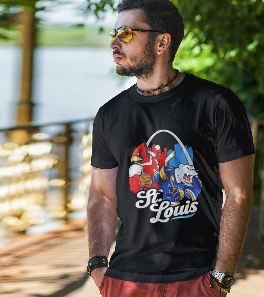 St. Louis Cardinals And St Louis Blues Skyline With Arch Sports Team Fans T-Shirt