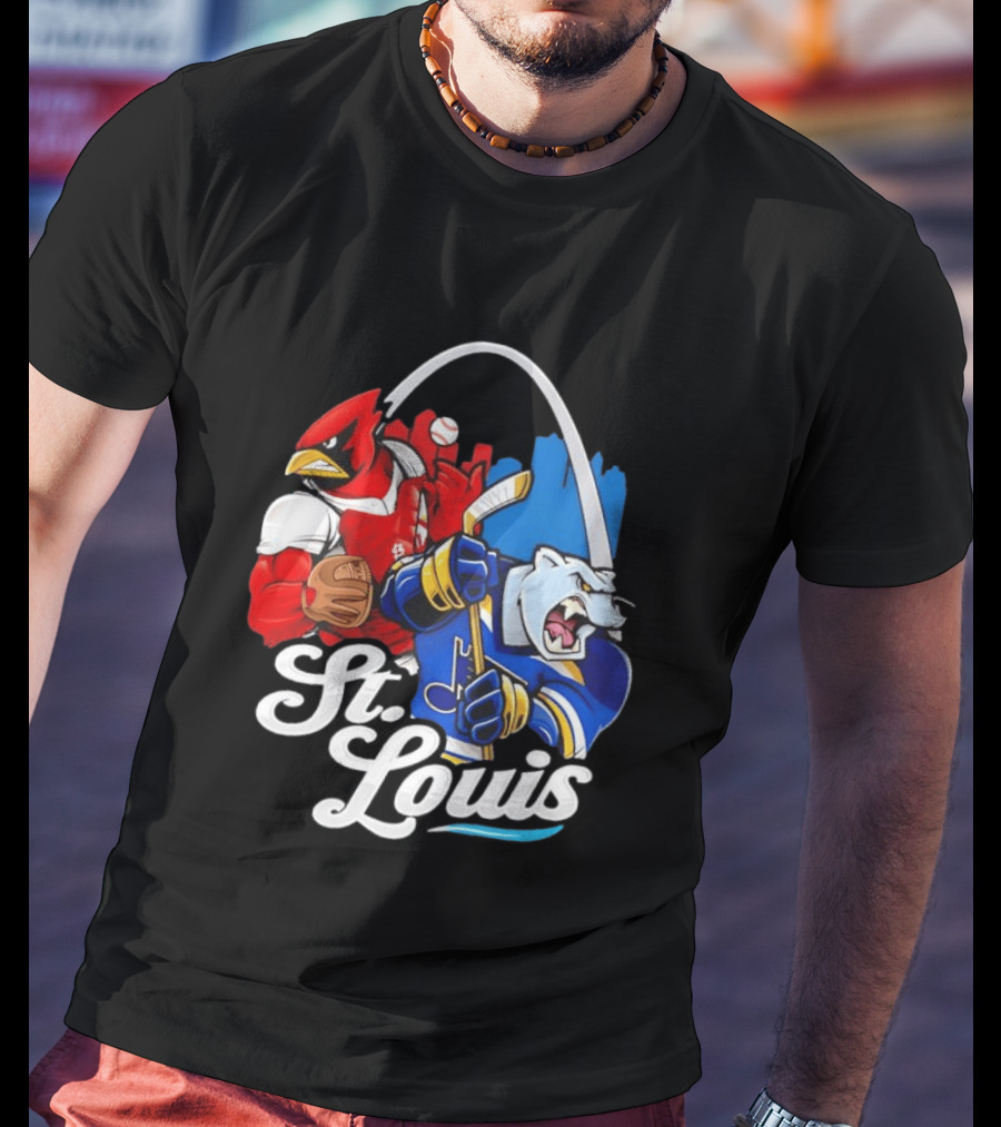 St. Louis Cardinals And St Louis Blues Skyline With Arch Sports Team Fans T-Shirt