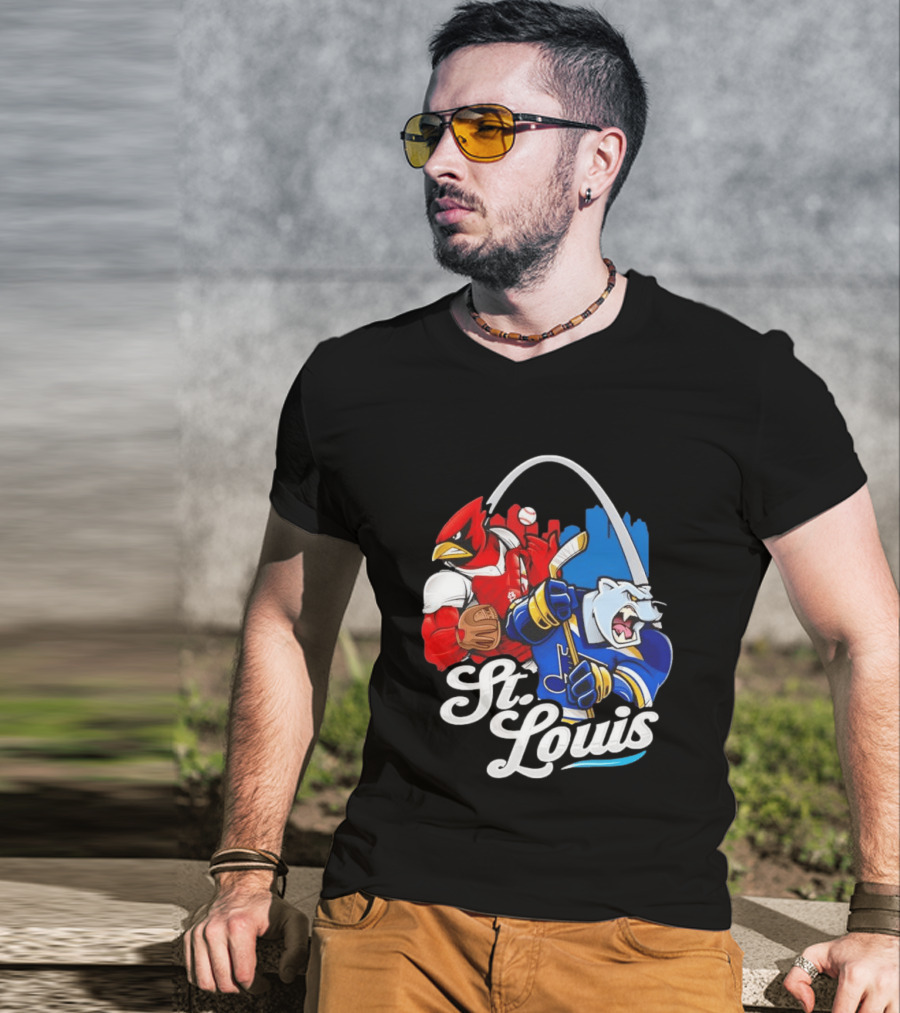 St. Louis Cardinals And St Louis Blues Skyline With Arch Sports Team Fans T-Shirt