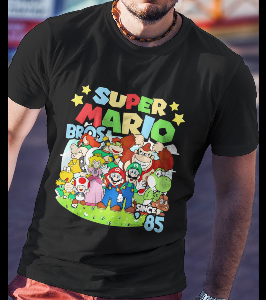 Super Mario Bros Characters And Stars Cartoon Since 85 T-Shirt