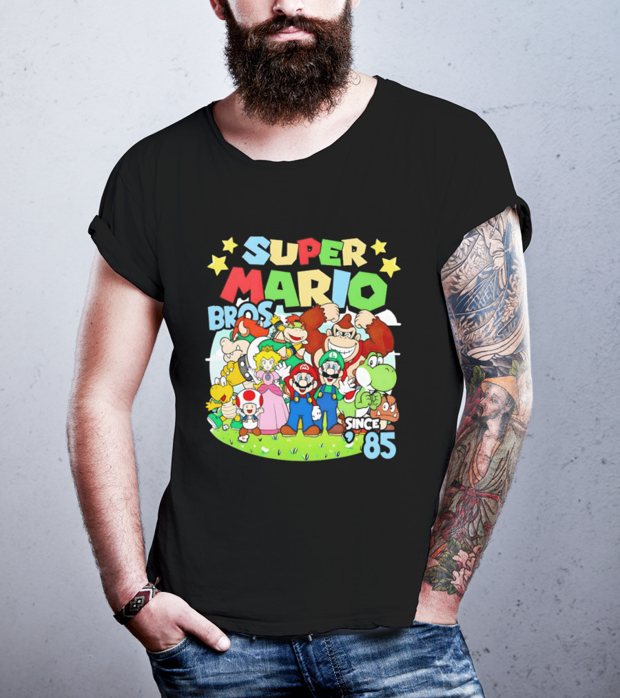 Super Mario Bros Characters And Stars Cartoon Since 85 T-Shirt