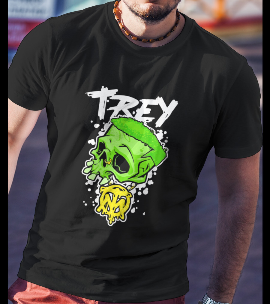 Trey Skull Green Neon Melting Art By Trey Miguel T-Shirt