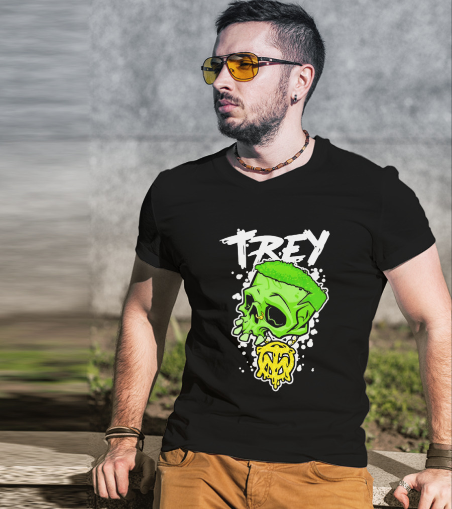 Trey Skull Green Neon Melting Art By Trey Miguel T-Shirt
